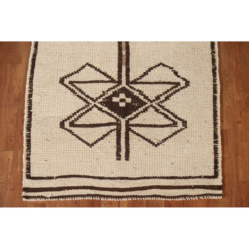 Geometric Anatolian Natural Dye Runner Rug Hand-knotted Wool Carpet - 3'0"x 11'0"