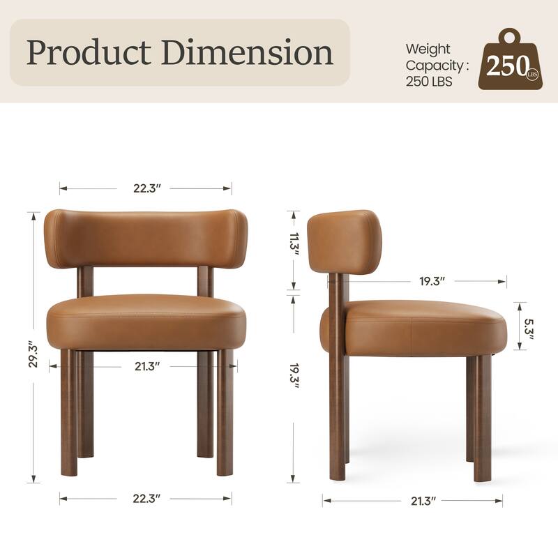 Modern Upholstered Dining Chairs with Solid Wood Legs Ergonomic Backrest - Set of 2