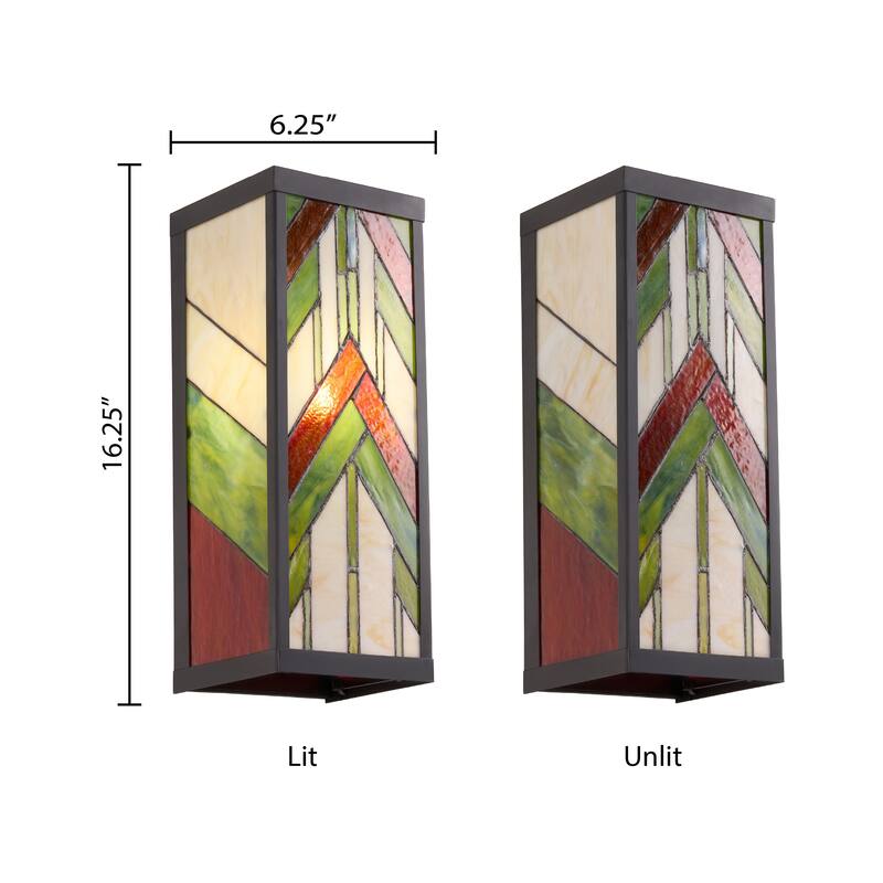 River of Goods Green Stained Glass and Black Satin Rectangular 1-Light Outdoor Wall Sconce - 6.25" x 5.5" x 16.25"