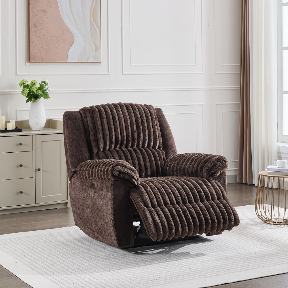 Power Reclining Chair Fabric Two Tones with USB and Padded Seats