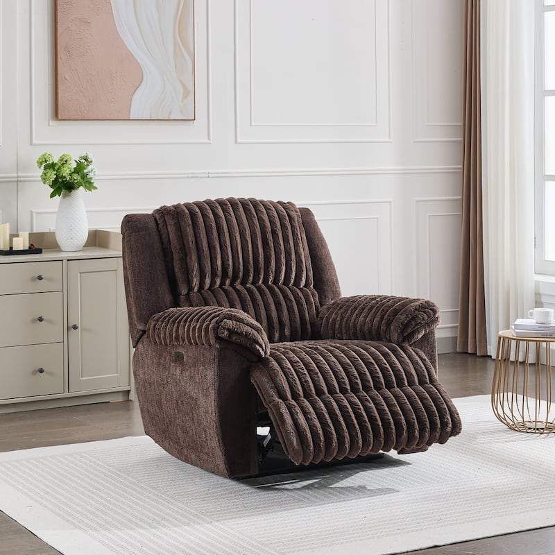 Power Reclining Chair Fabric Two Tones with USB and Padded Seats - Brown Mix