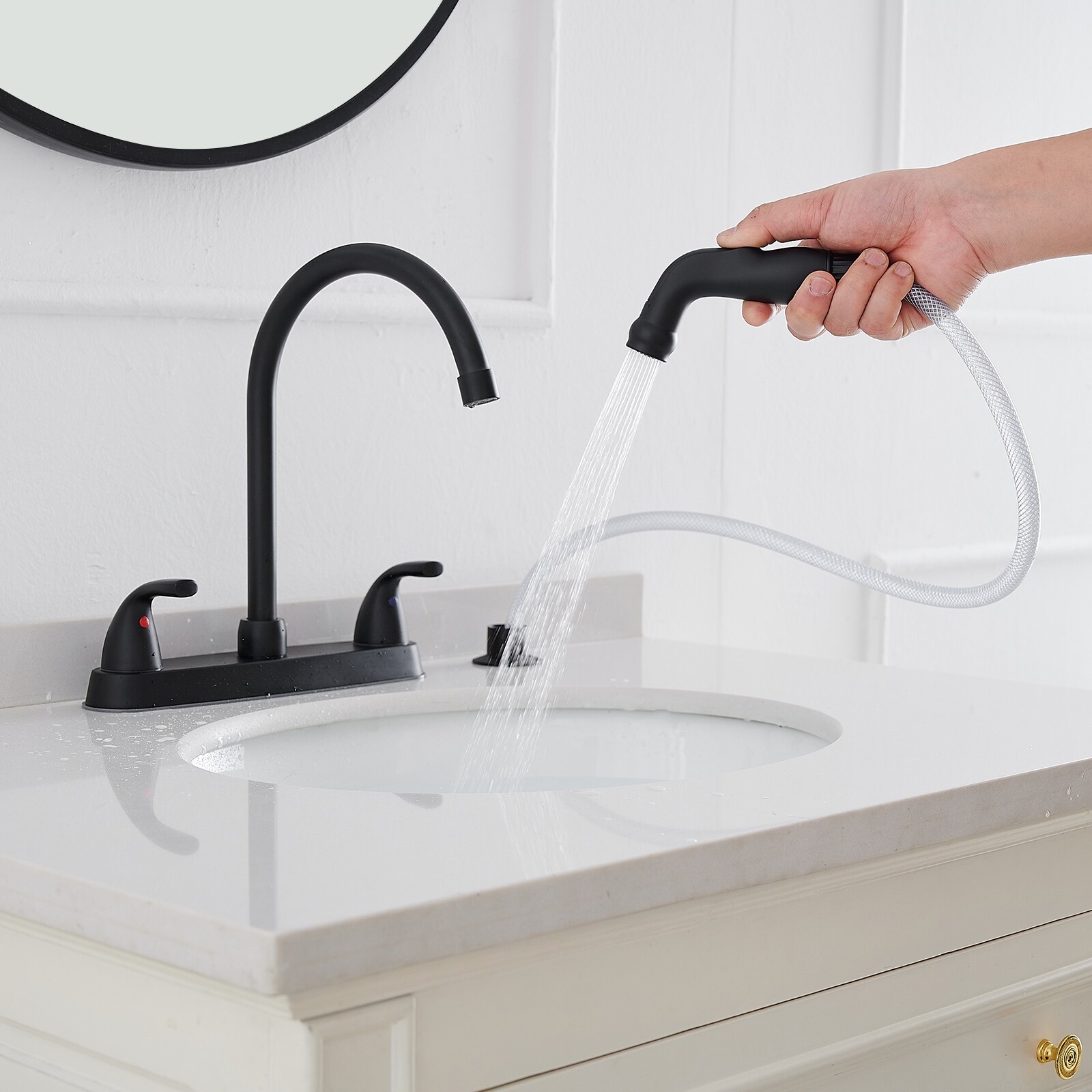 WADA OH WIZ Two-Handle 4 Holes Kitchen Sink Faucet With Side Sprayer