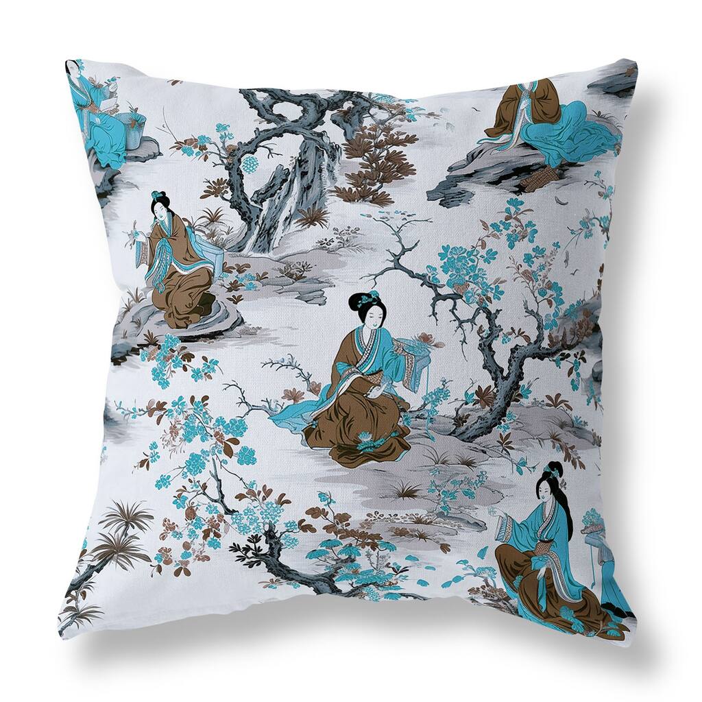 Grey And Turquoise Imperial Palace Garden Indoor/Outdoor Throw Pillow