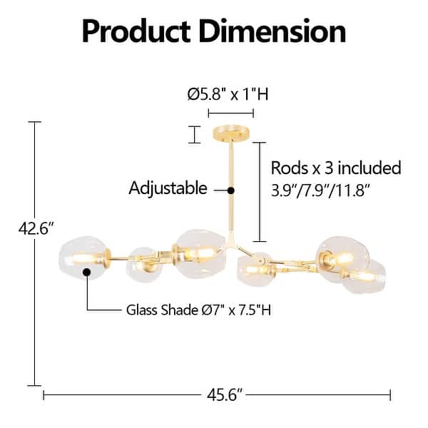 dimension image slide 3 of 4, Adjustable Chandelier Pendant Gold Chandelier with Clear Glass Shades