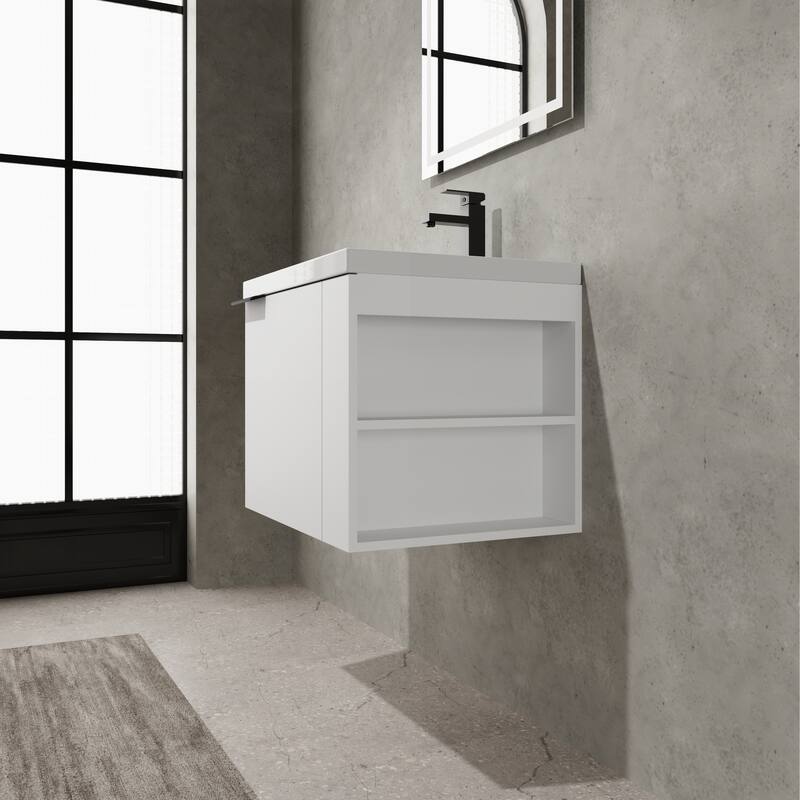 Plywood Wall-Mounted Bathroom Vanity with Integrated Resin Sink
