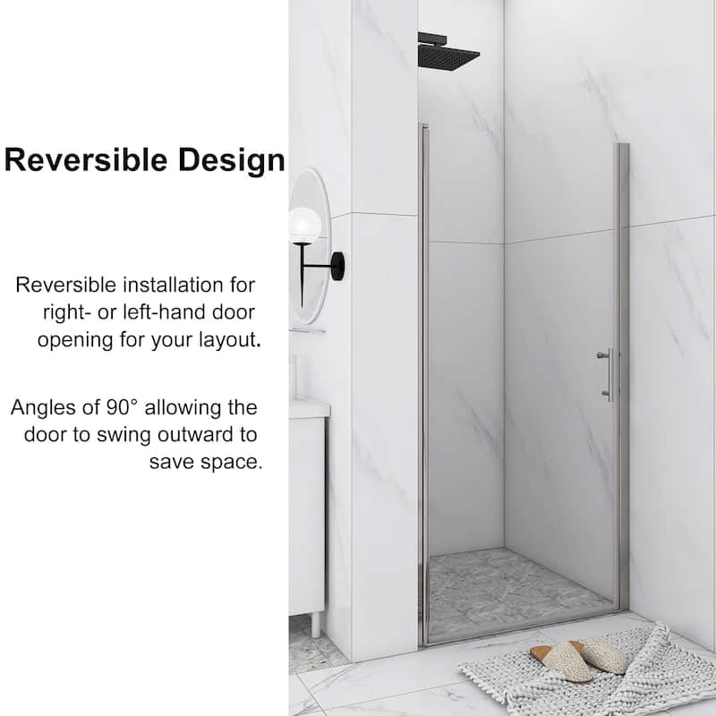 30/32/34/36 Inch Semi-Frameless Pivot Shower Door with Clear Tempered Glass