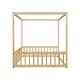 preview thumbnail 6 of 7, Minimalistic Style Full Size Wooden Canopy Frame Floor Bed with Fence and Guardrails, Natural