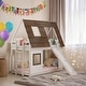 preview thumbnail 2 of 6, Cozy and Fun Wood Twin Size House Bunk Bed with Window Roof Shape Design with Ladder and Climbing Ramp