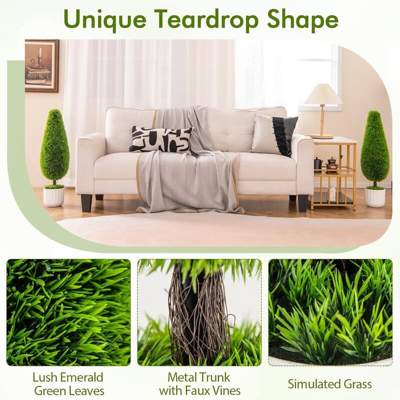 3 FT Artificial Cedar Teardrop Shaped Topiary Tree 2 Pack Potted Décor