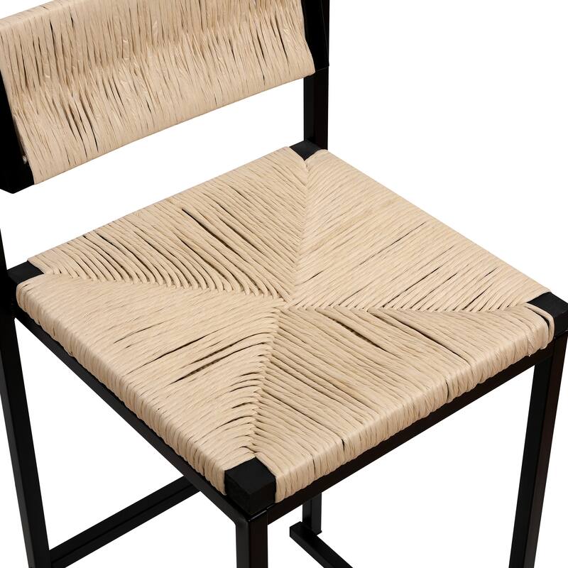 Paper Rope Woven Bar Stools Set of 2 Hand Weave Counter Stool with footrest for Kitchen Island, Dining Room