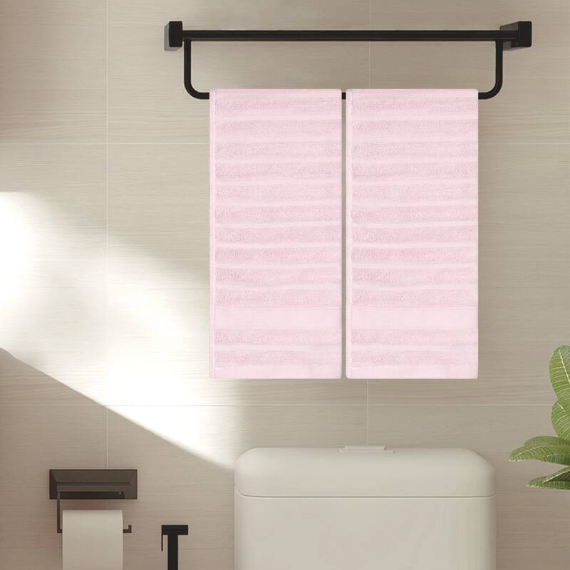 Cotton 2 Pack Hand Towels, Striped Pattern Decorative Comfort Towel for Bathroom, Travel, Camp 14" x 30" - Pink