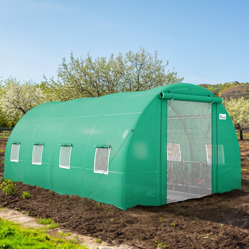 Moasis Greenhouse with Reinforced Steel Frame PE Cover - 20'D Green