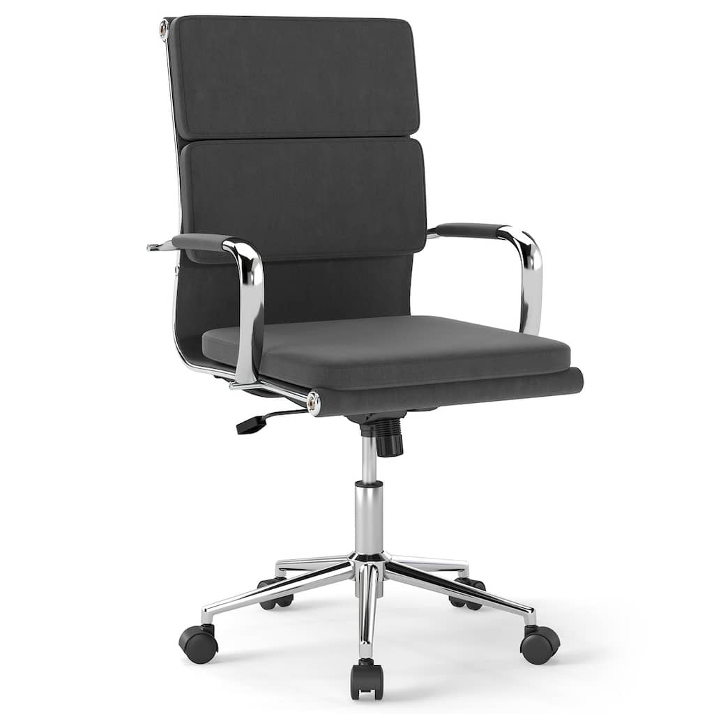 Ergonomic Office Chair with Rocking Backrest Grey Leathaire Swivel Desk Chair Adjustable Height and Wheels