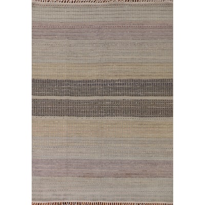 Striped Moroccan Style Area Rug Hand-Knotted Wool Carpet - 8'0" x 10'3"