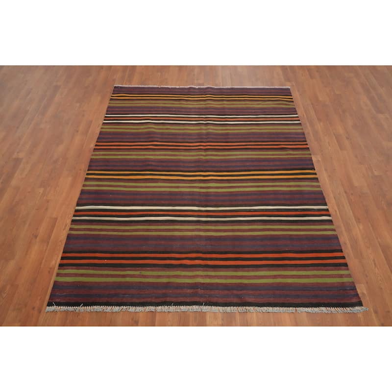 Hand Woven Oriental 100% Wool Carpet Southwestern Geometric Multi-Colored Kilim Area Rug - 6' 8'' X 5' 3''