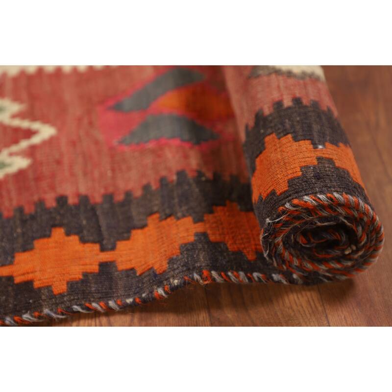 Kilim Qashqai Persian Vintage Area Rug Hand-Woven Beige Wool Carpet - 4'8"x 8'1"
