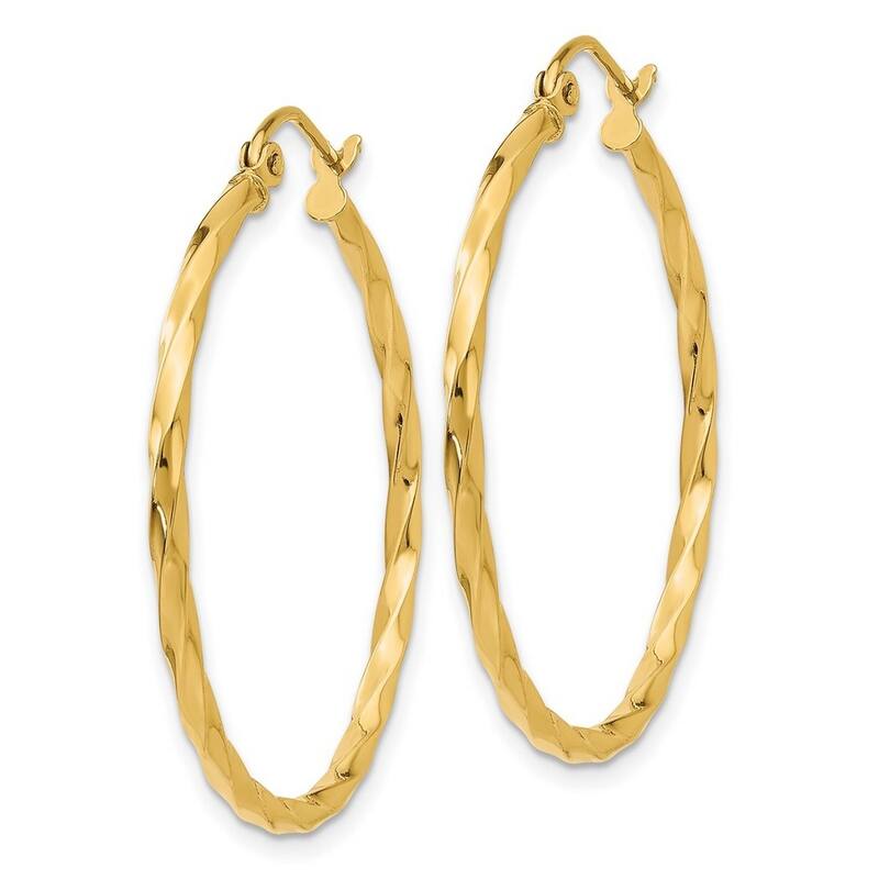 Curata 14k Yellow Gold 2x30.5mm Twist Polished Hoop Earrings