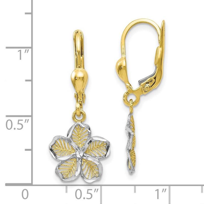 Curata 10k Yellow Gold with Rhodium 20.75x6.25mm Filigree Flower Leverback Earrings