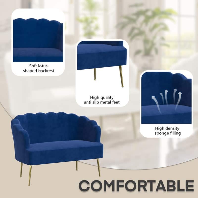 Velvet Comfortable Softness Metal Legs Loveseat Sofa