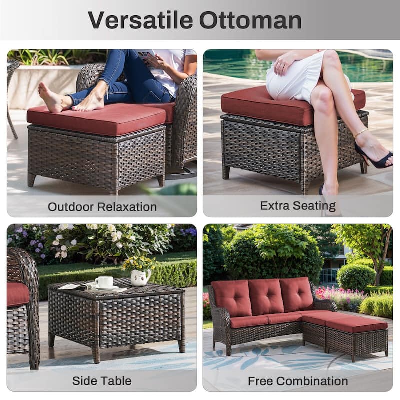 Gymojoy 6-Piece Outdoor Furniture Sofa Set with 2 Swivel Chairs, 2 Ottomans & 55K BTU Fire Pit Table