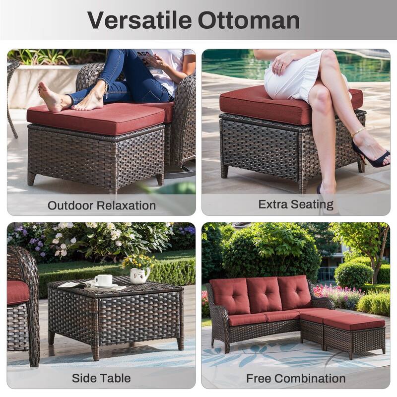 Gymojoy Outdoor Wicker Ottomans, Durable & Weather-Resistant with Olefin Cushions