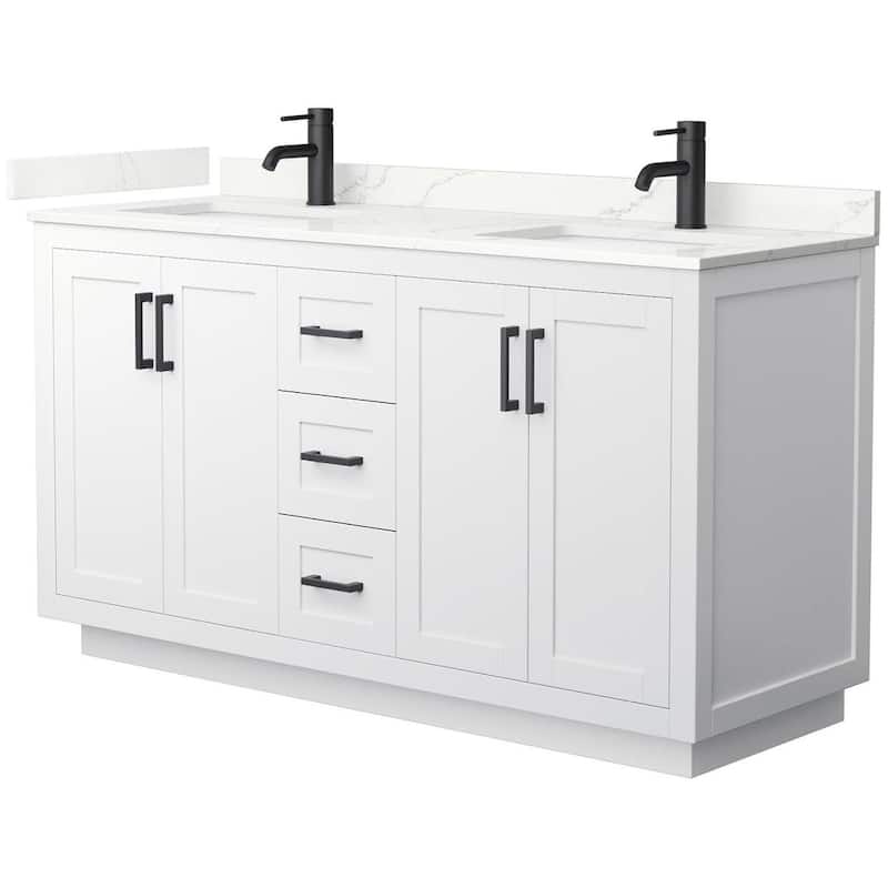 Wyndham Collection WCF292960D-QTZ-UNSMXX Miranda 60" Free Standing - White / Giotto Quartz Top / Matte Black Hardware