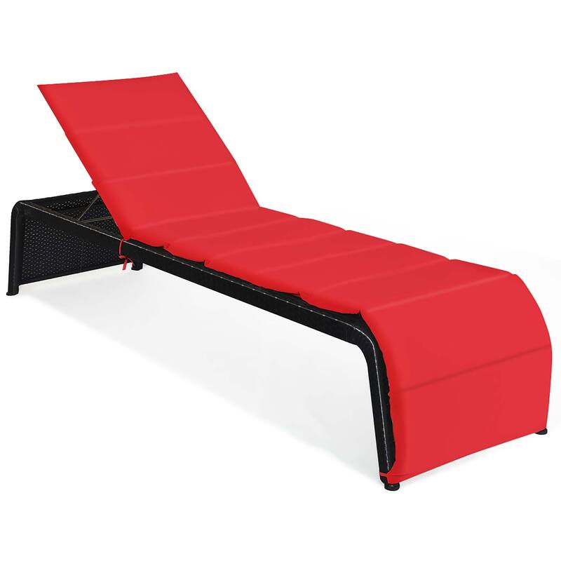 1/2 PCS Adjustable Rattan Chaise Lounge Recliner Chair with Cushion - 1 pcs Red