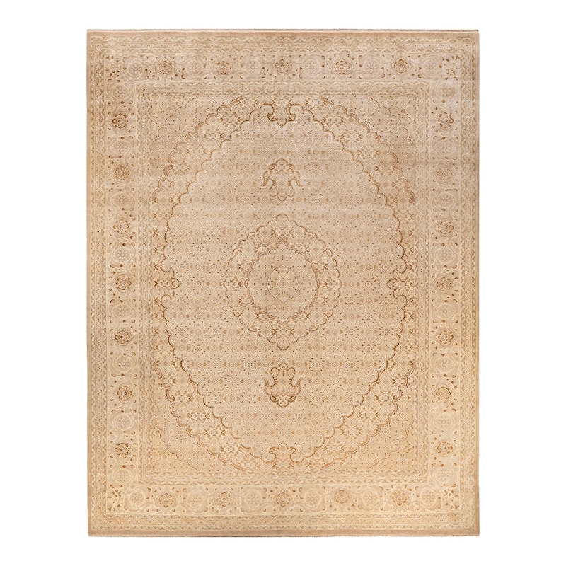 Overton Hand Knotted Wool Vintage Inspired Traditional Mogul Yellow Area Rug - 9 x 12