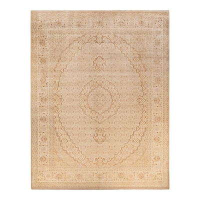 Overton Hand Knotted Wool Vintage Inspired Traditional Mogul Yellow Area Rug - 9 x 12