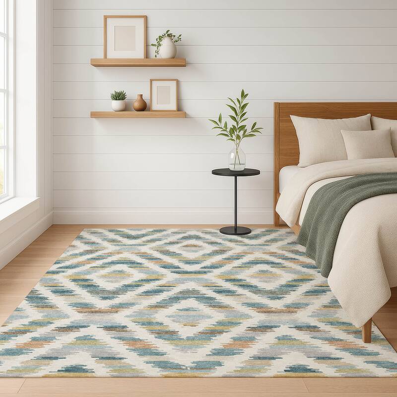 Machine Washable Indoor/ Outdoor Global Diamdon Chantille Rug