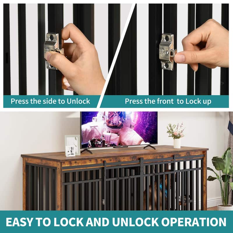 71" Large Double Dog Crate Furniture Dog Kennel with Sliding Doors
