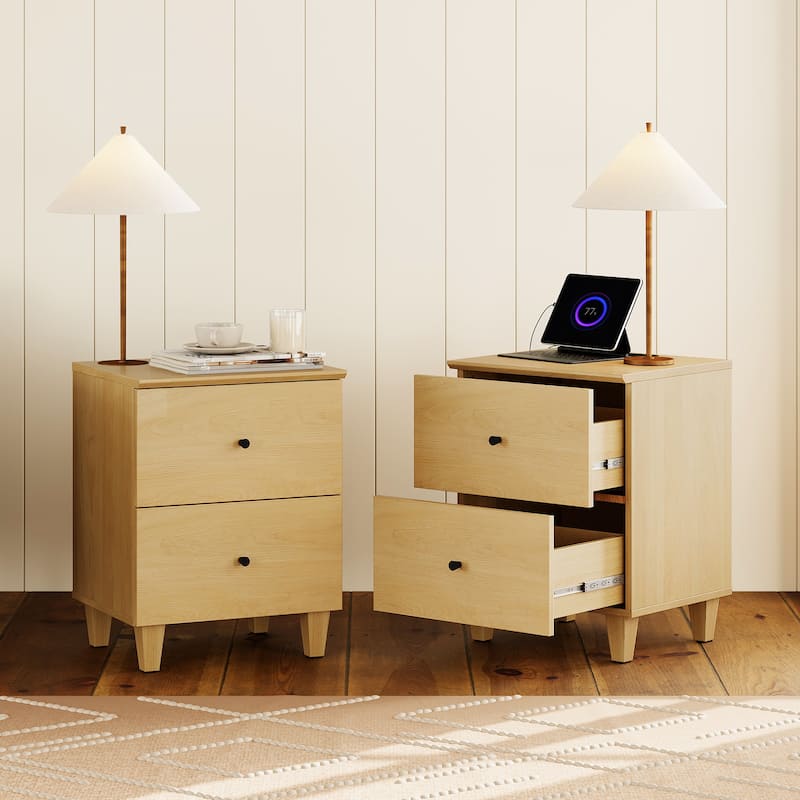 2 Drawer Nightstands with Charging Station for Bedroom