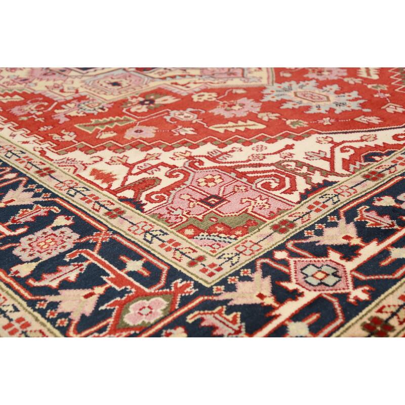 Geometric Heriz Serapi Indian Area Rug Handmade Wool Carpet - 8'9" x 11'7"