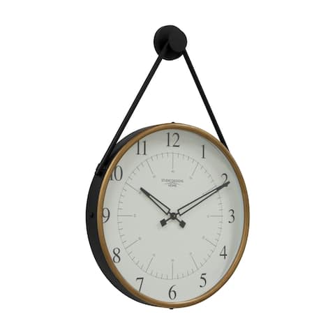 Offex 19" Hanging Wall Clock with Metal Cord - Golden Brass / Black