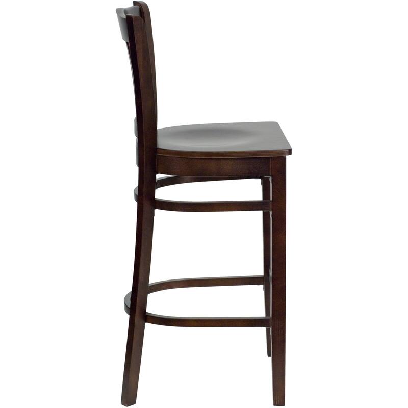 Vertical Slat Back Wooden Restaurant Barstool - Hospitality Seating - 16.75"W x 18.75"D x 43.75"H - 16.75"W x 18.75"D x 43.75"H