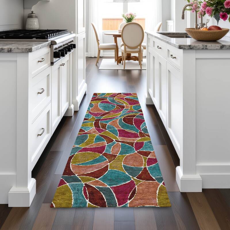 Machine Washable Indoor/Outdoor Casual Mosaic Chantille Rug