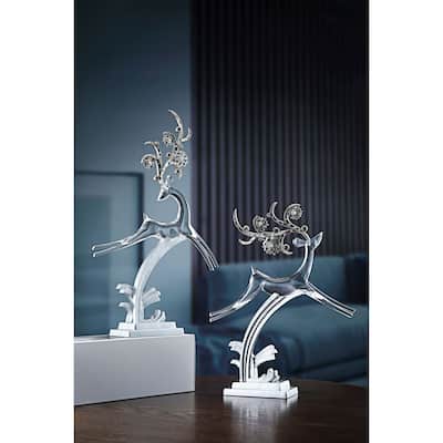 Metallic Deer Figurine Christmas Decoration - 10" - Set of 4 - Silver