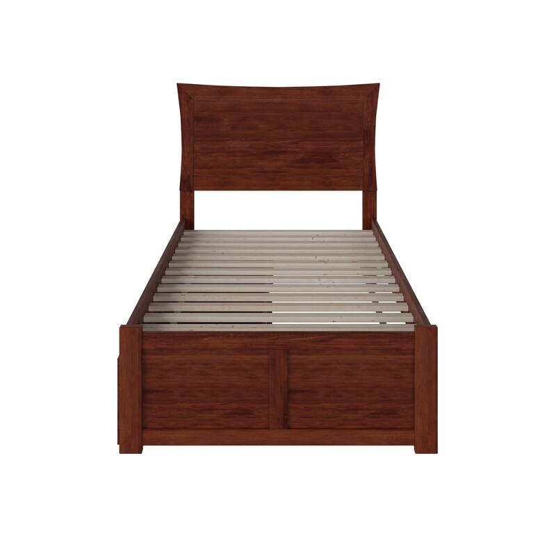 Metro Twin XL Platform Bed with Footboard and 2 Drawers in Walnut
