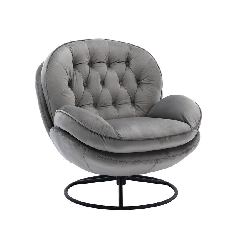 Velvet Swivel Accent Chair with Ottoman & Metal Legs (360° Rotation)