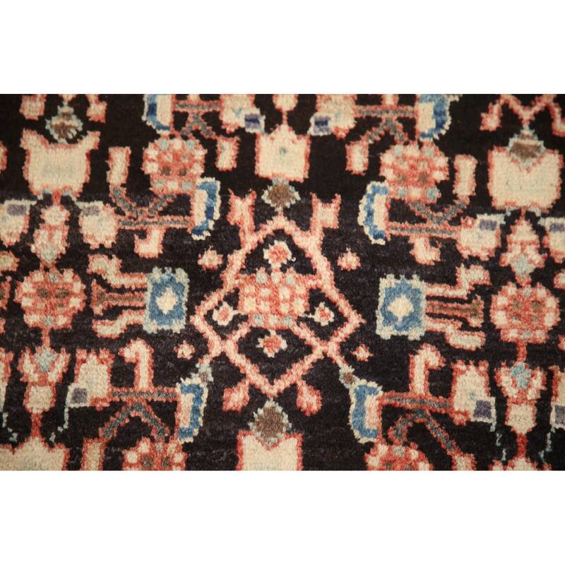 Hand Knotted Oriental 100% Wool Carpet Traditional Geometric Black Mahal Runner Rug - 9' 5'' X 3' 3''