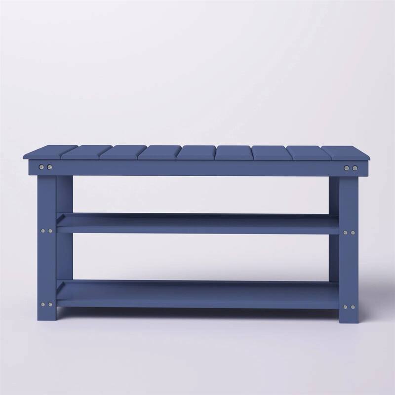 Modern Solid Wood Shoe Storage Bench with 2 Shelves for Entryway Seating and Organized Closet Space - 35.5”L x 12”W x 17”H