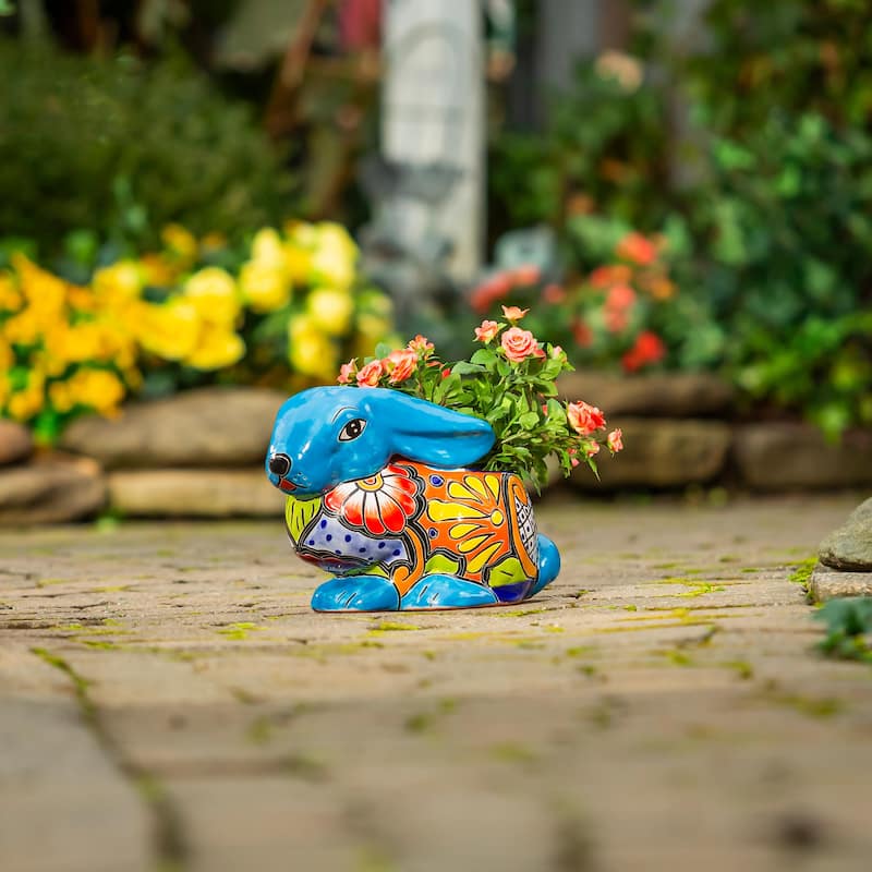 11" Ceramic Rabbit Shaped Talavera Planter