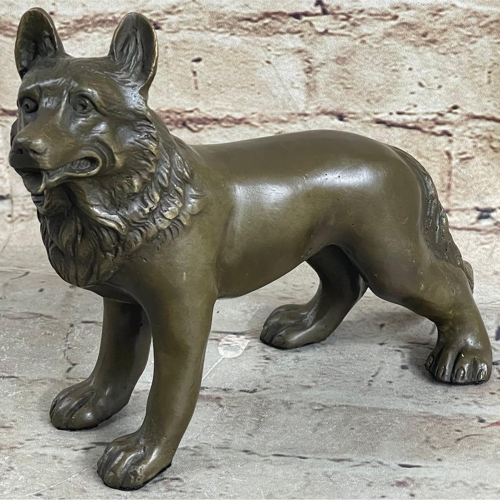 German Shepherd Puppy Imitative Dog Bronze Figurine Figure Sculpture Collectible 6 Inches X 9 Inches