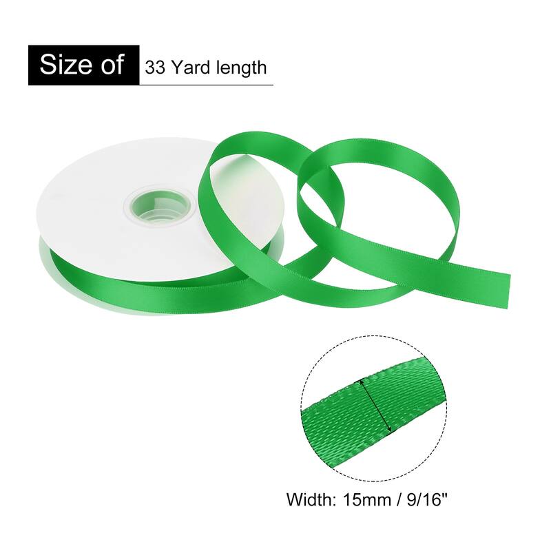 Double Faced Solid Satin Ribbon Polyester Fabric Roll for Gift Party - Green - 9/16" x 33 Yard
