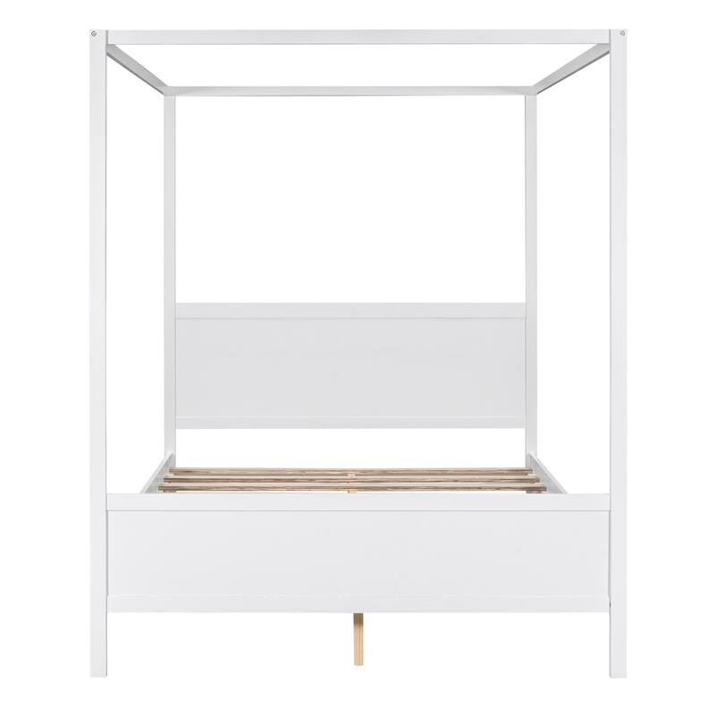 Queen Size Platform Bed Traditional-Modern Style Headboard and Footboard, Enhanced by Solid Wood Slats Support