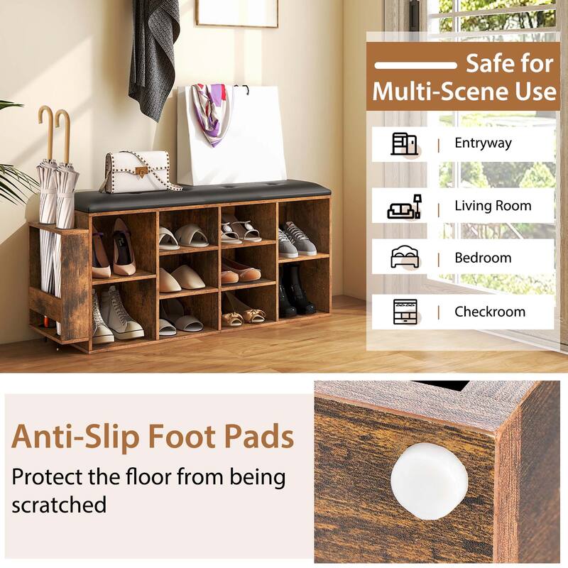 Costway Wooden Shoe Bench 10-Cube Storage Organizer with Padded - See Details