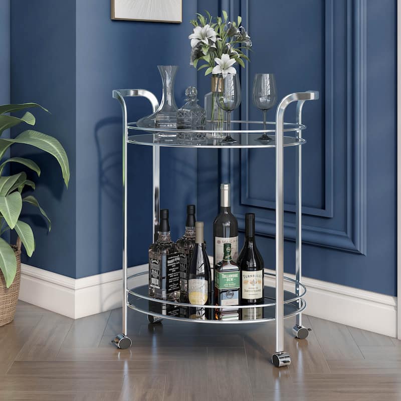 DH BASIC Modern Chrome Bar Cart by Denhour - Chrome