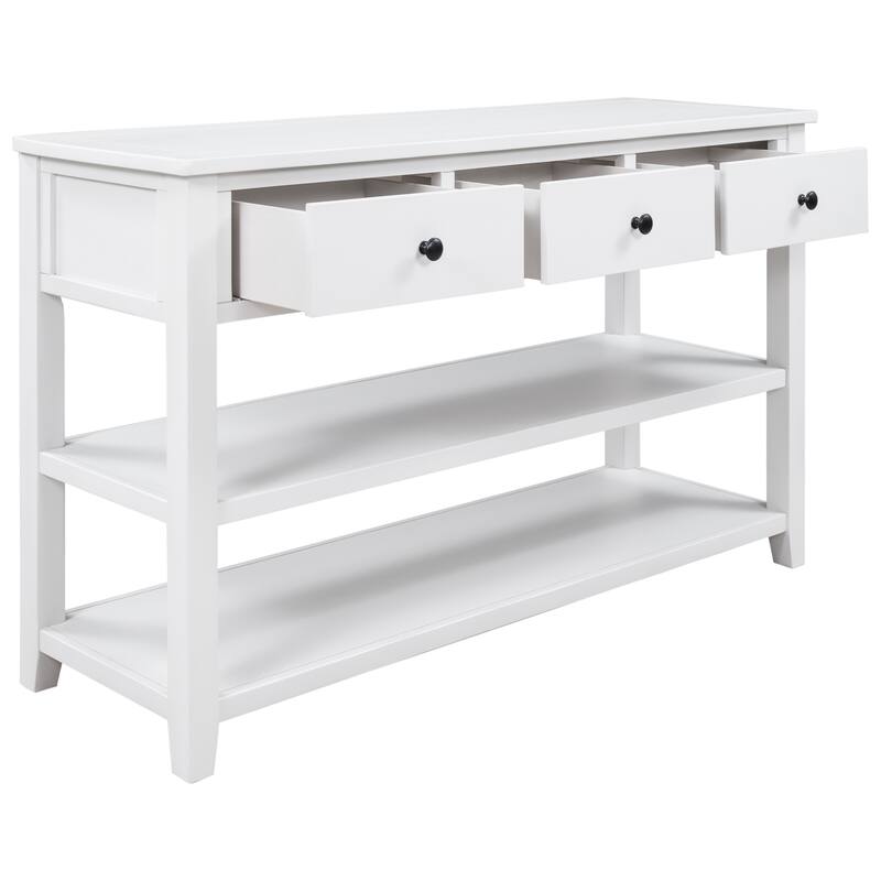 Pine Solid Wood Console Table with Two Open Shelves