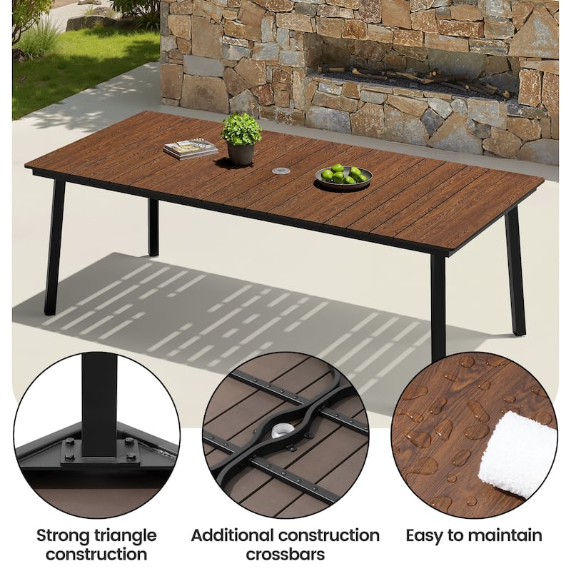 7-Piece Outdoor Rectangle Patio Dining Table with Umbrella Hole and Cushioned Chairs