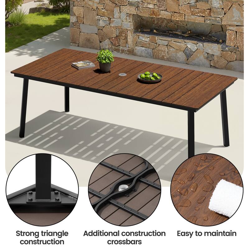 9-Piece Outdoor Dining Set Patio Dining Table with Umbrella Hole and Folding Chairs